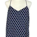 EXPRESS Blue & White Damask Print Spaghetti Strap Keyhole Halter Top Sz Medium Photo 0
