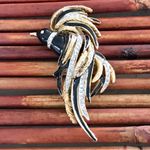 Vintage Craft Bird Black Enameled Rhinestone Brooch/Pin Gold Photo 1
