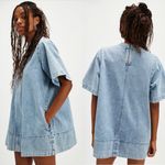 Free People  Harlow Mini Dress Crew neck Short Sleeve Denim Ocean Blue S Photo 1
