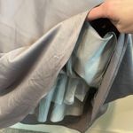 La Femme  Gray Satin Ruched Off the Shoulder Trumpet Gown Photo 9