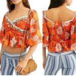 Free People Free Burnt Orange Floral Mirabella A-Line Peplum Top Size S Photo 1