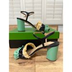 Kate Spade  Bora Bora Heel Black Natural Mint Crochet Raffia Size 5 NIB Vacation Photo 8