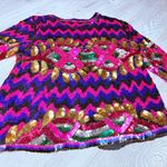 Vintage 1980’s bright Sequin Shimmer Long sleeve Jacket Blazer Cardigan sweater Pink Size M Photo 4