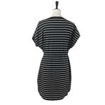 Rafaella  Tee Shirt Dress Drawstring Pockets Black White Stripe Women’s Large Photo 3