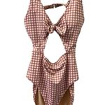 Beach Joy One Piece Keyhole Cutout Pink White Bow Gingham High Waist Swim Suit L Size L Photo 5