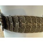 Belt OSFM Metal Silver Tone Elastic Stretch Oval Buckle w/ Enamel & Bling Vtg Photo 3