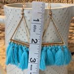 NEW! BOHO Turquoise & Gold Fringe Tassel Earrings Contemporary Blue Photo 4