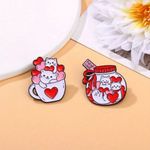 4 Pcs Red, Pink & White Color Black Cat Shape Pin Set Simple‎ Animal Theme Pin Red Photo 10