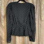 EXPRESS Black White Sheer Sleeve Polka Dot Surplice Top Puff Sleeve S Photo 1