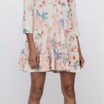 ZARA ‎ Sharon Floral Babydoll Dress M Ruffle Hem Loose Fit Mini Short Tiered Photo 0