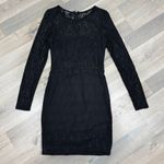 Bebe  Lace Overlay Bandeau‎ Pencil Dress Sheer Back Long Sleeve Black Medium Photo 12