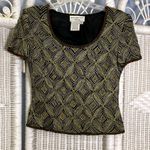 Papell Boutique Vintage 90s Evening Silk Beaded Top S Black Gold Holiday Glam Photo 7