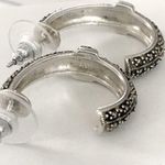 Onyx VTG Marcasite Sterling Demi Hoops Earrings Photo 5