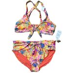 Time and Tru Tropical Floral Bikini Swimsuit Yellow 2 piece NWT Hawaiian Coastal Orange Size XXL Photo 1