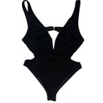 Womens Swimsuit One Piece Black Size Large Cutout Plunging Neck High Thigh Sexy Photo 5
