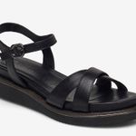 Tamaris Christa Black Leather Buckle Sandals Flats Strappy NEW Size 42 (US 11) Photo 0