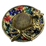 Lady's Hat Shaped Pin Brooch Multicolor Enamel Gold Tone Bow Flowers Vintage Photo 0