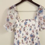 Abercrombie & Fitch Smocked Puff Sleeve Floral Midi Dress Size Medium White Photo 4