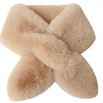 Faux Fur Collar Scarf Elegant Solid Color Soft Warm Plush Cross Scarf Tan Photo 3