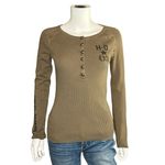 Harley Davidson Army Green Ribbed Thermal Henley Biker Top Vintage Size S Photo 1