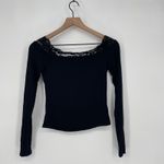 Forever 21  Black Lace Trim Long Sleeve Square Neck Top Size M Photo 3
