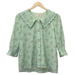 NWT Ivy City Co Hadley Blouse Pistachio Green Floral Lace Trim Collar Size XS Photo 0