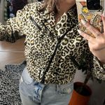 Vintage Leopard Cheetah Print Zip Long Sleeve Cropped Moto Jacket Black Photo 5