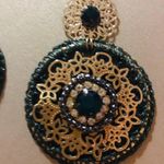 Art of thread, hand made earrings. Dark Green color with gold accents Photo 4