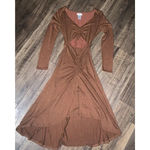 l*space L  Ruched Anthropologie Midi Dress  spring revolve boho party cut out knit Photo 2