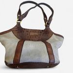 Brahmin  Tan and Cream Canvas and Crocodile Shoulder Bag Photo 0