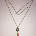 Brass Tone Dangling Orange Stone/Bead Pendant Necklace Photo 2