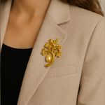 Vintage Gold Bird Tree Brooch with Faux Pearl Drop – Nature Photo 1