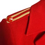 St. John  Collection Red Knit Gold Stripe Trim Notch Collar Button Front Jacket 2 Photo 4