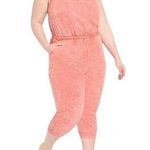 Lane Bryant NWT Livi Active French Terry Jumpsuit 18/20 Coral Acid Wash V-Neck Photo 1