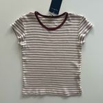 Brandy Melville  Burgundy, Pink and Cream Striped Tee Photo 0