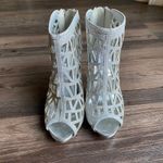 Bommilel sz 8 silver shinny glitter‎ cutout ankle Y2K open toe heels Photo 2