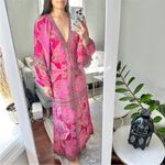 Farm Rio NWT  Pink Floral Glam Scarf Long Sleeve Maxi Dress Photo 2