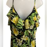 Bar III Black Yellow Green Floral Ruffle Straps Lined Maxi Dress Slit Large Photo 3