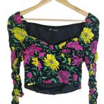 ZARA Floral Crop Top Womens XS Black Ruched Sweetheart Neck Feminine Cottagecore Photo 2