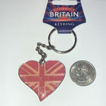 British Flag Pink Glitter Heart Boho Keychain Silver Photo 2