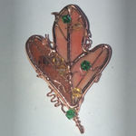 Copper Wire Stained Glass Leaf Pendant with Green and Yellow Accents Brown Photo 1