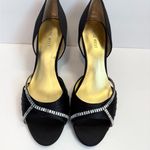 Nine West  Satin Quorra Heels Black Rhinestone Bling Accents Formal Size 8M Photo 2