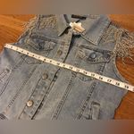 Rhinestone Fringe Denim Jacket Sleeveless Collared washed blue size S Photo 10
