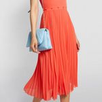 Maje Trompe L'oeil Riplit Pleated Jersey Orange Woven Midi Dress Photo 0