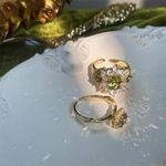 Olive Green Crystal Adjustable Ring Set | Elegant French Style Open Band Jewelry Photo 1