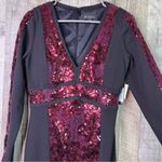 Guess Size 8 Black Mini Burgundy Body Con Sequin Cocktaill Dress Deep V-… Photo 6