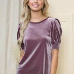 Acting Pro Romantic Mauve Velvet Puff Sleeve Top by  Plus Size 1X NEW Photo 0