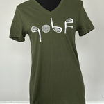 Source Unknown "Golf" Olive Graphic V-Neck T-Shirt Sz SM Photo 0