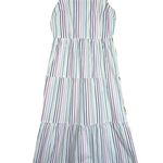 J.Crew Dress Women 8 White Multicolor Striped Tiered Pockets 100% Cotton Poplin Photo 1