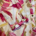 JM Collection  Linen Floral Button Down Blouse Top Wmns Sz 18 Pink Tan Roll Tab Photo 7